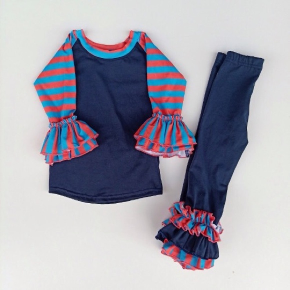 NEW! Double Ruffle Pant, Matching Set Navy - Picture 5 of 7